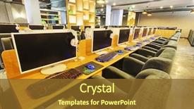  Presentation with internet cafe - Audience pleasing presentation theme consisting of internet cafe interior backdrop and a tawny brown colored foreground