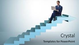  Presentation with businessman climbing the career ladder - Colorful slide deck enhanced with internet challenges - businessman in career ladder concept backdrop and a light blue colored foreground
