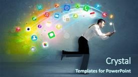  Presentation with application - PPT theme having internet challenges - running businessman with colorful application background and a ocean colored foreground