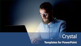  Presentation with dark night - Presentation enhanced with internet challenges - young handsome businessman working late background and a  colored foreground