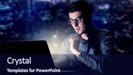  Presentation with blue night - Cool new slides with internet challenges - young handsome businessman working late backdrop and a  colored foreground