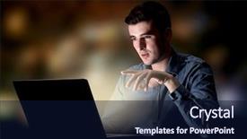  Presentation with late childhood - Amazing PPT theme having internet challenges - young handsome businessman working late backdrop and a  colored foreground