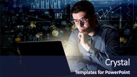  Presentation with blue night - Beautiful PPT theme featuring internet challenges - young handsome businessman working late backdrop and a  colored foreground