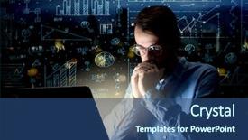  Presentation with blue night - Presentation design with internet challenges - young handsome businessman working late background and a  colored foreground
