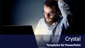  Presentation with late childhood - Presentation theme with internet challenges - young handsome businessman working late background and a  colored foreground