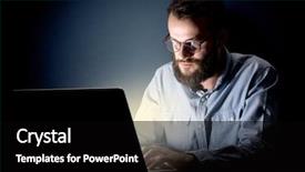 Presentation with dark night - Slide deck featuring internet challenges - young handsome businessman working late background and a  colored foreground