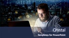  Presentation with blue night - Theme enhanced with internet challenges - young handsome businessman working late background and a ocean colored foreground