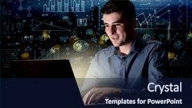  Presentation with blue night - Colorful presentation theme enhanced with internet challenges - young handsome businessman working late backdrop and a navy blue colored foreground