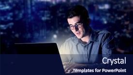  Presentation with blue night - Cool new slide deck with internet challenges - young handsome businessman working late backdrop and a  colored foreground