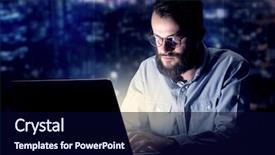  Presentation with blue night - Cool new presentation design with internet challenges - young handsome businessman working late backdrop and a  colored foreground