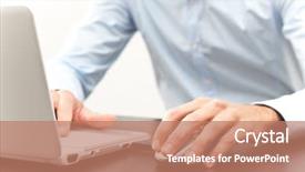  Presentation with notebook - Cool new presentation with internet communication - businessman at the notebook backdrop and a coral colored foreground