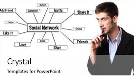  Presentation with schema - Slides featuring young man analysing social network background and a white colored foreground