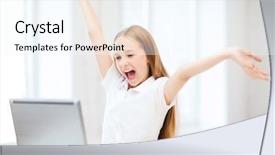  Presentation with school technology - Slides enhanced with internet concept - happy little girl background and a cool aqua colored foreground