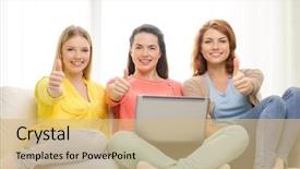  Presentation with friendship - Amazing presentation design having internet concept - three smiling teen backdrop and a  colored foreground