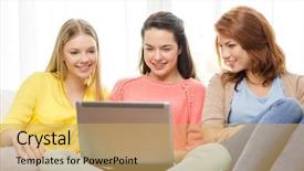  Presentation with internet - Cool new presentation design with internet concept - three smiling teen backdrop and a  colored foreground