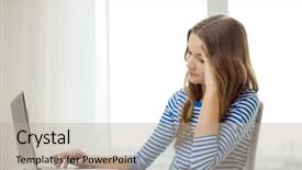  Presentation with internet of things home automation - PPT layouts with internet concept - upset teenage girl background and a mint green colored foreground