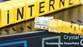  Presentation with internet - Slides enhanced with internet concept image - closeup of router with cable and ports background and a tawny brown colored foreground