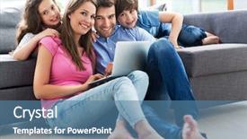  Presentation with home black family - Slide deck enhanced with computers related - family using laptop at home background and a teal colored foreground