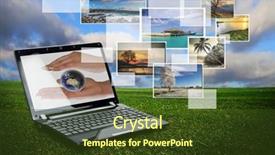  Presentation with nature meadow baby and child - Amazing PPT theme having internet green - laptop with nature collage backdrop and a tawny brown colored foreground