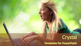  Presentation with teenage girl - Amazing slide set having internet green - surprised teenage girl with laptop backdrop and a tawny brown colored foreground