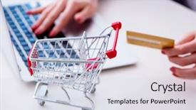  Presentation with online voting - Audience pleasing slides consisting of internet marketing - businesswoman buying online using plastic backdrop and a light gray colored foreground