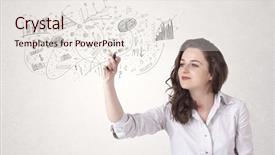  Presentation with pretty girl - Slide deck featuring internet marketing - pretty girl sketching graphs background and a sky blue colored foreground