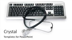  Presentation with digital electronics - Theme having medical electronics instruments - stethoscope and keyboard illustrating concept background and a white colored foreground