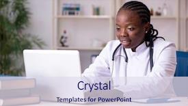  Presentation with clinic - PPT layouts consisting of internet medicine - female doctor working at clinic background and a sky blue colored foreground