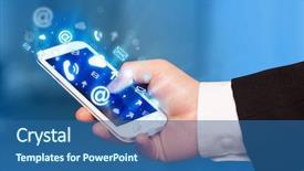  Presentation with man holding phone - PPT layouts featuring internet mobile - business man holding smart phone background and a ocean colored foreground