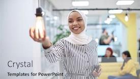  Presentation with hands saving - Theme having internet-of-things-concept-woman background and a light gray colored foreground