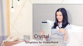  Presentation with online shopping - Colorful PPT theme enhanced with internet online shopping and hotel backdrop and a  colored foreground