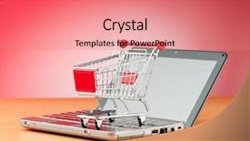  Presentation with online shopping - Audience pleasing slides consisting of concept with computer and cart backdrop and a coral colored foreground
