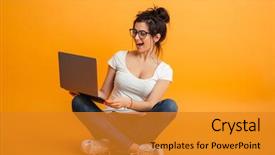  Presentation with computer vision and image processing - Presentation theme having internet people - image of cheerful pretty young background and a  colored foreground