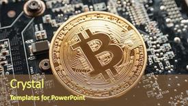  Presentation with internet protocol - Colorful presentation theme enhanced with internet protocol - golden bitcoin on circuit board backdrop and a tawny brown colored foreground