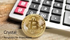  Presentation with internet protocol - Cool new slide set with internet protocol - golden bitcoin with calculator backdrop and a coral colored foreground