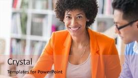  Presentation with team work - Presentation design with internet relationship - creative team at work background and a coral colored foreground