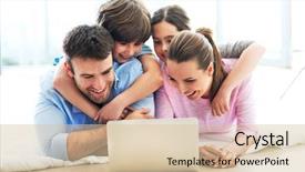  Presentation with family - Colorful slide set enhanced with internet relationship - family using laptop at home backdrop and a lemonade colored foreground