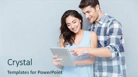  Presentation with hand touching finger digital - Slide deck consisting of internet relationship - happy couple pointing finger background and a sky blue colored foreground