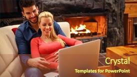  Presentation with relationship - PPT layouts consisting of internet relationship - smiling couple with laptop spending background and a red colored foreground