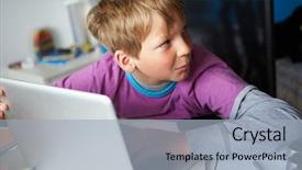  Presentation with internet safety - Colorful PPT layouts enhanced with internet safety - boy behaving suspiciously whilst using backdrop and a light blue colored foreground