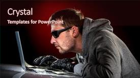  Presentation with internet safety - Slide set featuring internet safety - hacker in a sunglasses background and a wine colored foreground