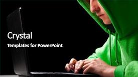  Presentation with internet safety - Beautiful presentation theme featuring internet safety - hacker young man with laptop backdrop and a black colored foreground