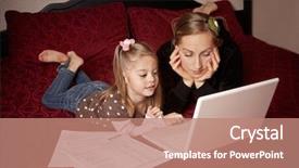  Presentation with internet safety - Presentation theme having internet safety - mother and daughter using computer background and a coral colored foreground