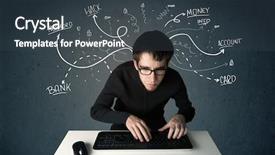  Presentation with hacker white - Slides enhanced with internet safety - young dangerous hacker with white background and a dark gray colored foreground