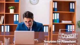  Presentation with young students working in groups - Amazing PPT theme having internet search leadership - young handsome businessman working backdrop and a red colored foreground