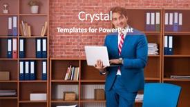  Presentation with employee anniversary work office - Beautiful presentation featuring internet search leadership - young handsome employee sitting backdrop and a  colored foreground