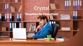  Presentation with employee anniversary work office - Theme featuring internet search leadership - young handsome employee sitting background and a  colored foreground