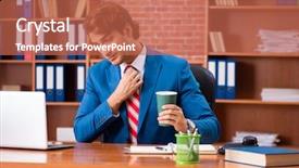  Presentation with employee anniversary work office - Slide set consisting of internet search leadership - young handsome employee sitting background and a  colored foreground