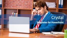  Presentation with employee anniversary work office - Slides having internet search leadership - young handsome employee sitting background and a  colored foreground