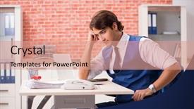  Presentation with employee - Presentation theme featuring internet search leadership - young handsome employee working background and a coral colored foreground